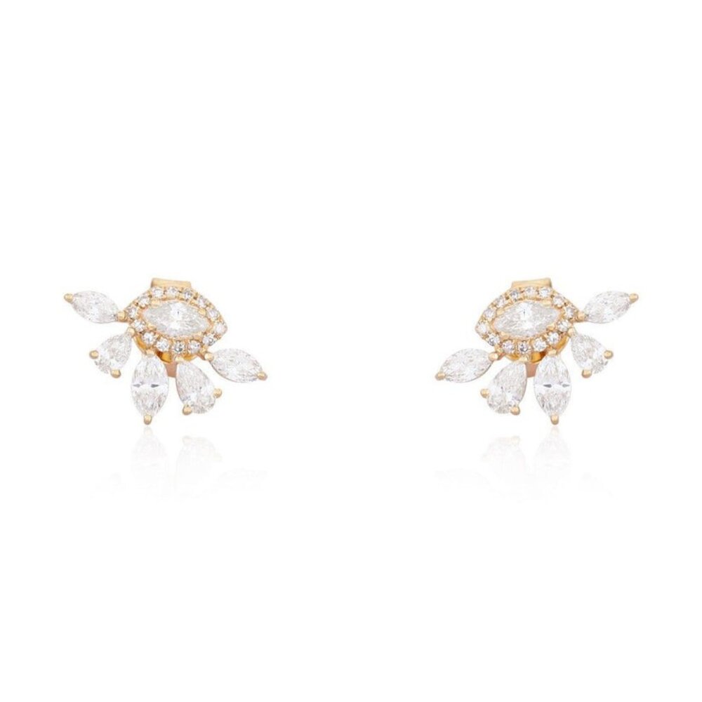 Marquise Pear 14K (or 18k upon request) Yellow Gold Cluster Stud Earrings